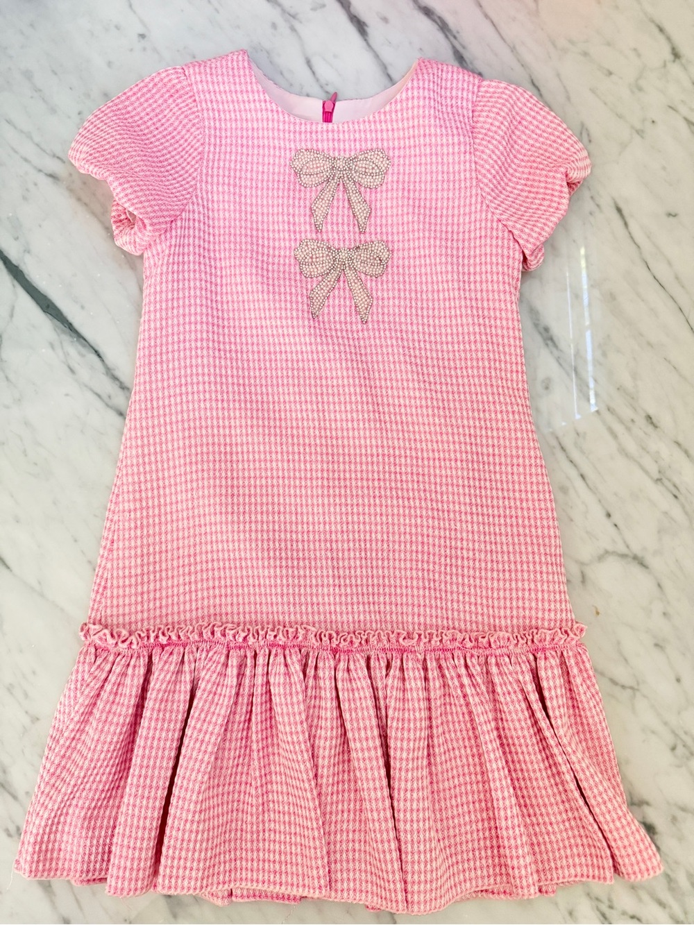 Zoe LTD Girls Farrah Bright Pink Dress with Pearl Bows